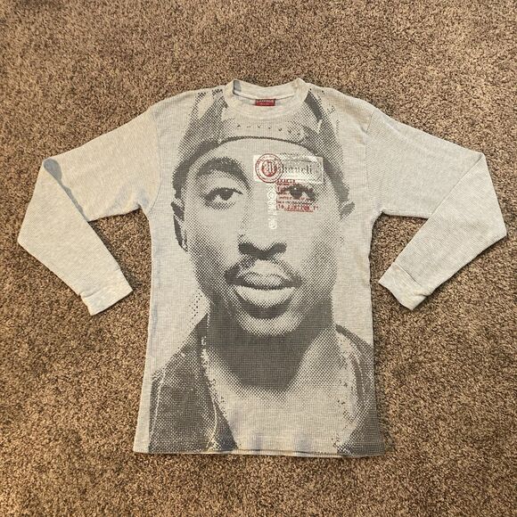 Y2K Vintage Makaveli Tupac Shakur Long Sleeve Grey Thermal Shirt Size M - Picture 13 of 13
